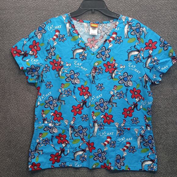 Dr Seuss Cat In The Hat Adult Nursing Work Cotton Scrub - Picture 1 of 6